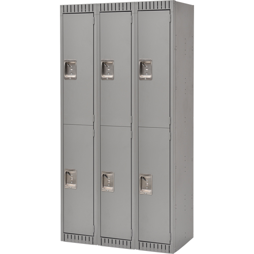 Casiers, 2 niveaux, Bloc de 3, 36" x 18" x 72", Acier, Gris, D&eacute;mont&eacute; - KLETON 