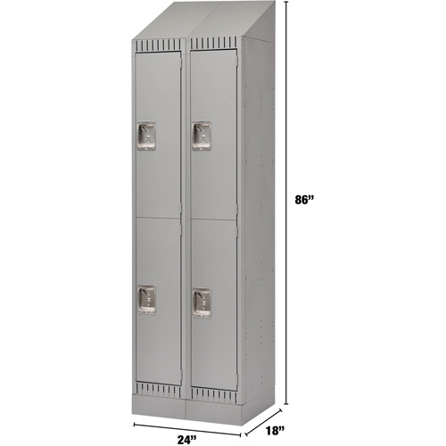 Lockers, 2 -tier, Bank of 2, 24" x 18" x 86", Steel, Grey, Knocked Down - KLETON 