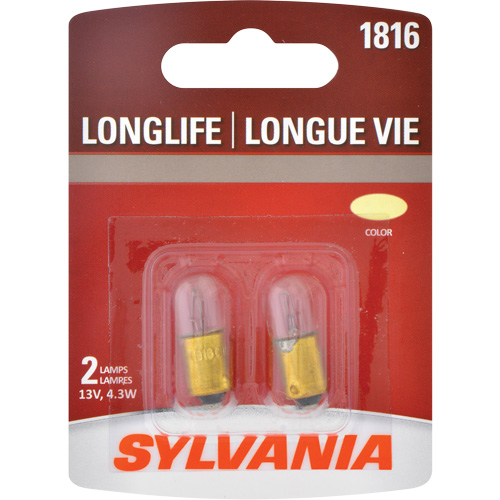 1816 Long Life Mini Automotive Bulb, Incandescent, 4.29 W, Off White - Sylvania 30213
