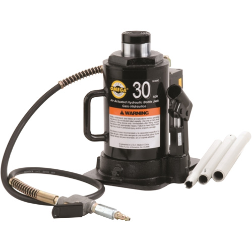 Bottle Jack, 30 Ton(s), Air Hydraulic/Manual Hydraulic, 18" Raised Height - Omega Lift 18302C