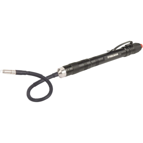 12" Flexible Neck Pen Light with Pocket Clip, LED, 10 Lumens, Aluminum Body, AAA Batteries, Included - Steelman 95887