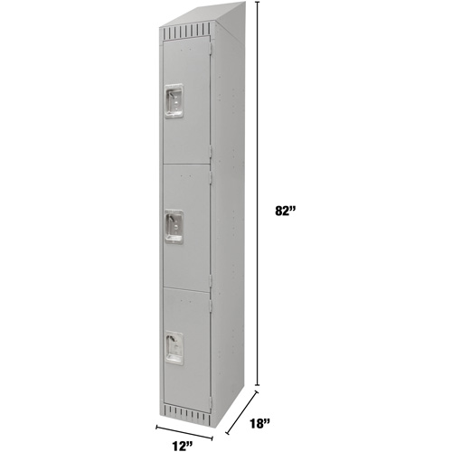 Lockers, 3 -tier, 12" x 18" x 82", Steel, Grey, Knocked Down - KLETON 