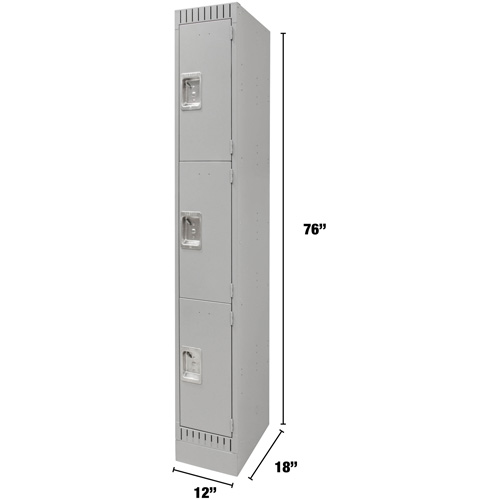 Lockers, 3 -tier, 12" x 18" x 76", Steel, Grey, Knocked Down - KLETON 