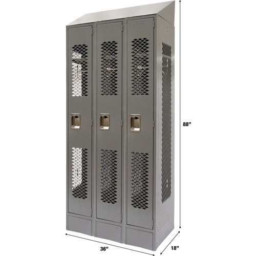 Casiers ventil&eacute;s, Bloc de 3, 36" x 18" x 88", Acier, Gris, D&eacute;mont&eacute;, Perfor&eacute; - KLETON 