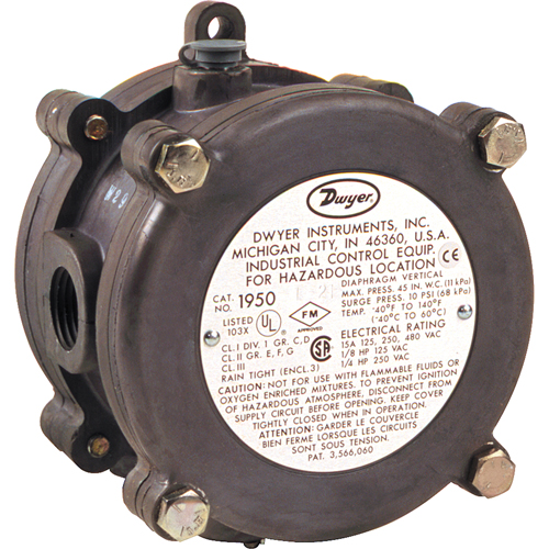 CONTACT PRESSION DIFFER..4/1.6"WC,ANTIDE,INUTILI - Dwyer 1950-1-2F