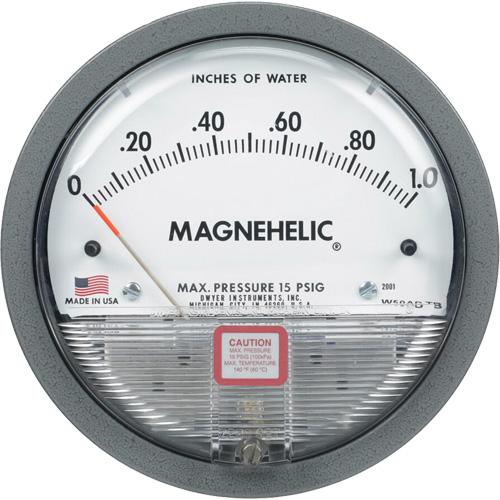 2000 Series Magnehelic&reg; Differential Pressure Gauge, 4-3/4" , 1.5 - 0 - 1.5 kPa, Panel Mount, Liquid Filled Analogue - Dwyer 2300-3KPA
