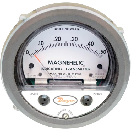 605 Series Magnehelic&reg; Differential Pressure Gauge & Indicating Transmitter, 4" , 0 - 0.5 in. w.c., Panel Mount, Analogue - Dwyer 605-0