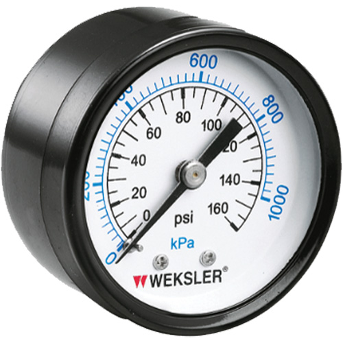 Dry Pressure Gauge, 1-1/2" , 0 - 160 psi, Back Mount, Analogue - Weksler UA15D8C
