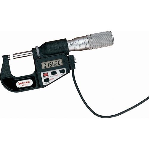 Electronic Digital Micrometers (with Output) - No. 733 Series, 0" - 1" (0 mm - 25.4 mm) Range, 0.00005" (0.00127 mm) Resolution - Starrett 733.1XFL-1