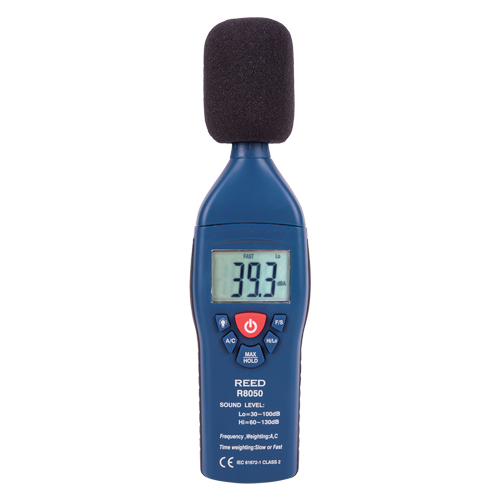 Sound Level Meter with Calibration Certificate, 30 - 100 dB/60 - 135 dB Measuring Range - Reed Instruments R8050-NIST