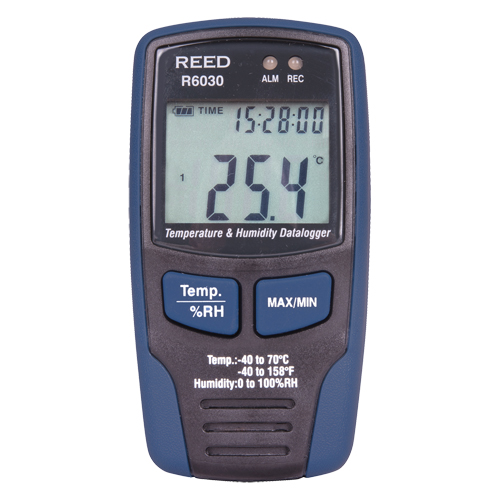 Temp/RH Data Logger with Calibration Certificate, 40°C to 70°C (-40°F to 158°F) - Reed Instruments R6030-NIST
