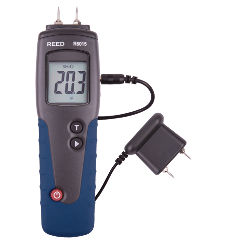 Wood Moisture Meter with Calibration Certificate, 6-99% Moisture Range, -31°-176°F (-35°-80°C) Temperature Range - Reed Instruments R6015-NIST