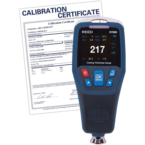 Jauge d'&eacute;paisseur de rev&ecirc;tement avec certification de calibration - Reed Instruments R7800-NIST