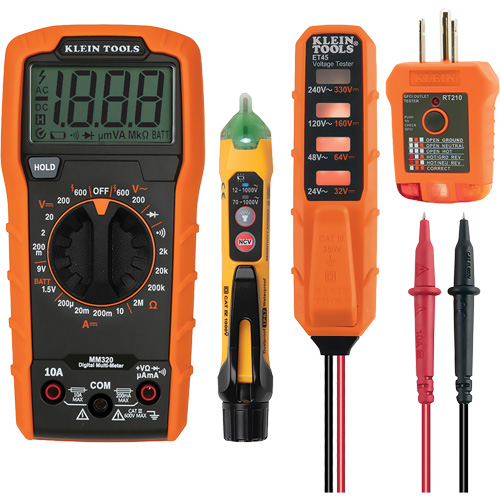 Trousse dessai &eacute;lectrique avec multim&egrave;tre num&eacute;rique - Klein Tools MM320KIT