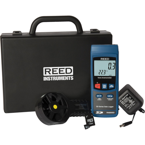 Vane Thermo-Anemometer Kit, Data Logging, 0.4 - 30.0 m/sec Air Velocity Range - Reed Instruments R4000SD-KIT