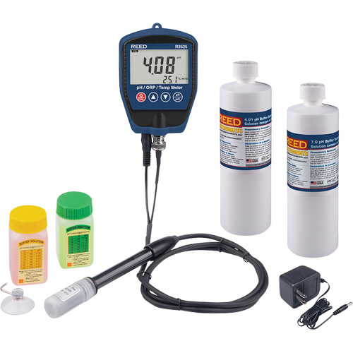 pH/mV Meter with Buffer Solution & Power Adapter Kit - Reed Instruments R3525-KIT2