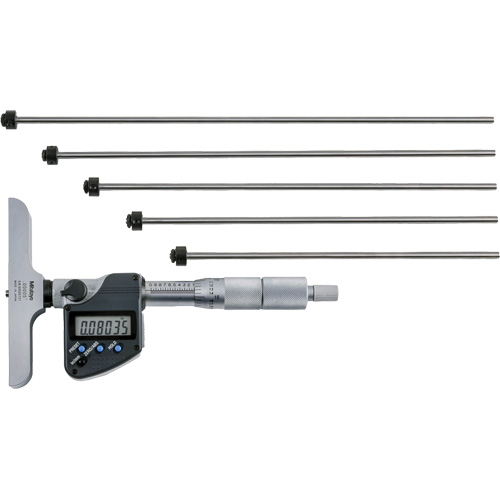 Microm&egrave;tre de profondeur num&eacute;rique avec tiges interchangeables, 0" - 12" (0 mm - 304.8 mm) gamme de mesure, R&eacute;solution de 0,00005" (0,001 mm) - Mitutoyo 329-350-32