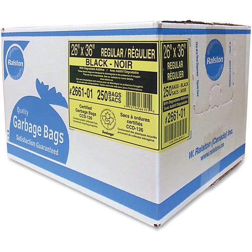 Industrial Garbage Bags, Regular, 36" W x 26" L, 0.65 mils, Black - Ralston 266101