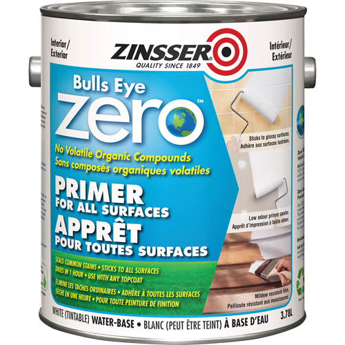 Bulls Eye Zero Low VOC Primer, 3.78 L, Gallon, Tintable White - Zinsser 254282