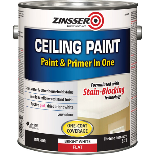 Ceiling Paint & Primer in One, White, Very Flat, 3.78 L, Gallon - Zinsser 254065