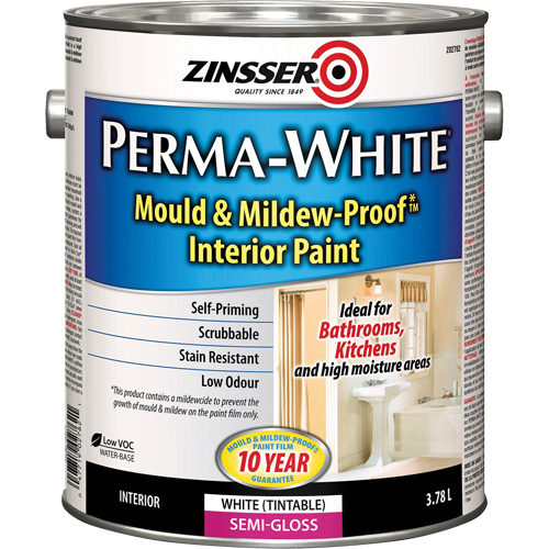 Perma-White&reg; Mold & Mildew-Proof Interior Paint, 3.78 L, Gallon, White - Zinsser Z02762