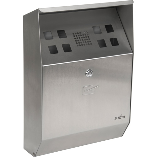 Smoking Receptacle, Wall-Mount, Stainless Steel, 1.6 Litres Capacity, 13-4/5" Height - Zenith Safety Products 