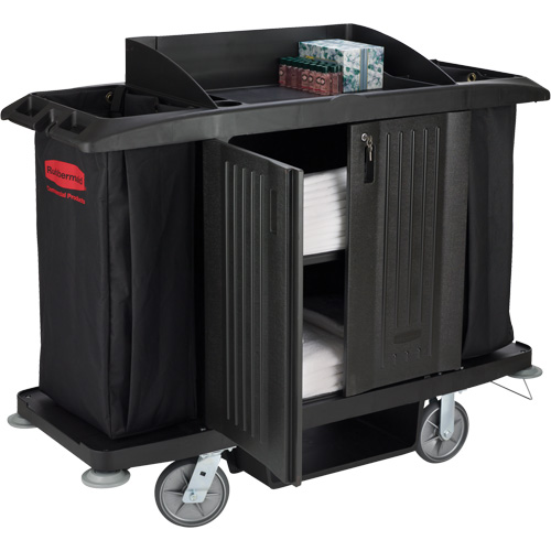 Executive Full-Size Housekeeping Cart with Doors - Rubbermaid FG619100BLA