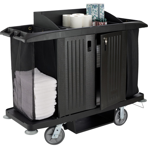 Executive Full-Size Housekeeping Cart with Doors - Rubbermaid FG619100BLA