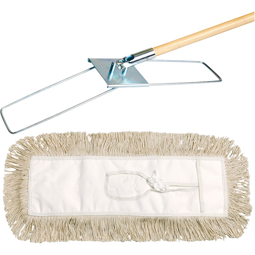 Break-Ezy Dust Mop System, Tie-On Style, Cotton, 48" L x 3-1/2" W - M2 Professional 