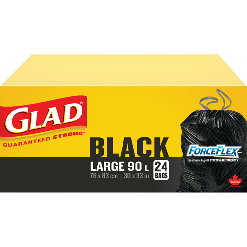 Sacs &agrave; ordures 90 L, R&eacute;gulier, 30" la x 33" lo, Noir - Glad 67489303060