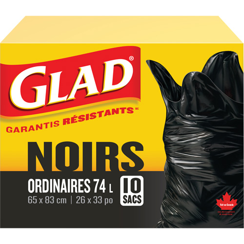 Sacs &agrave; ordures 74 L, R&eacute;gulier, 26" la x 33" lo, Noir - Glad 67489302230