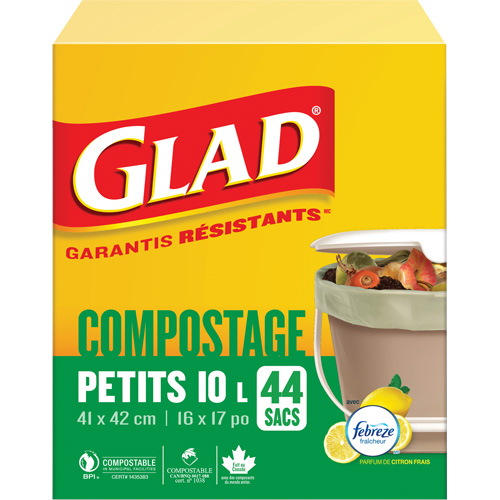 Petits sacs de compostage, R&eacute;gulier, 17" lo x 16" la, Brun, Capacit&eacute; de 10 L (3 gal.) - Glad 67489301615