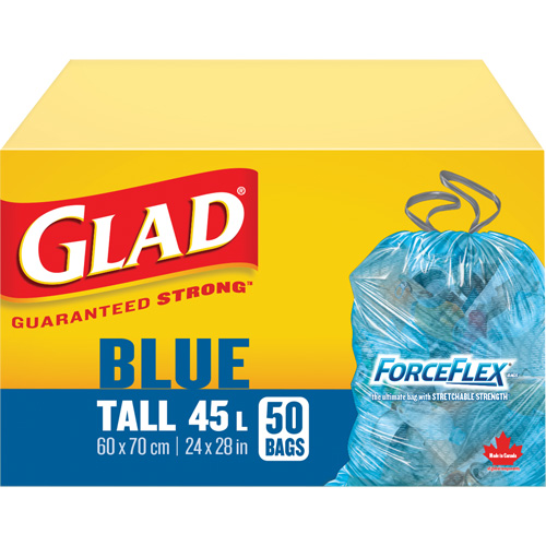 Sacs de recyclage 45 L, R&eacute;gulier, 24" la x 28" lo, Bleu - Glad 67489303015