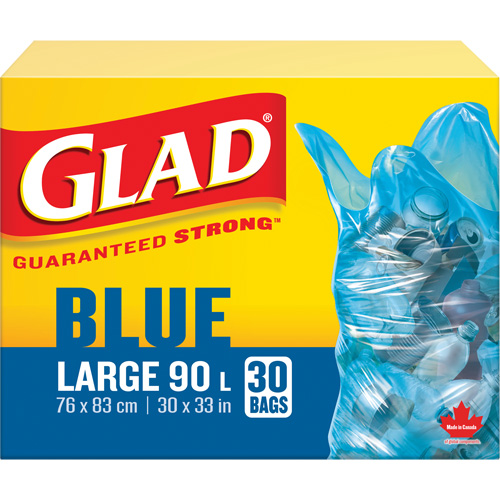 Sacs de recyclage 90 L, R&eacute;gulier, 30" la x 33" lo, Bleu - Glad 67489115786