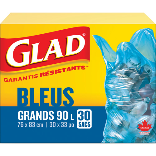 Sacs de recyclage 90 L, R&eacute;gulier, 30" la x 33" lo, Bleu - Glad 67489115786