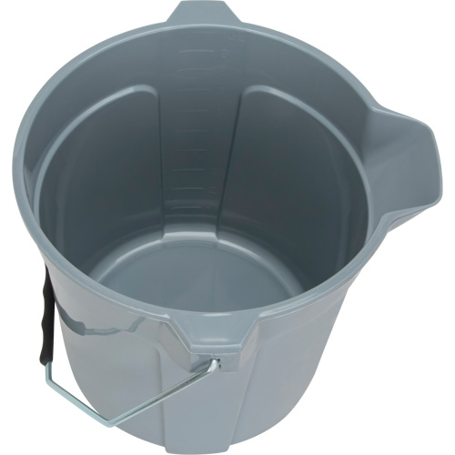 Round Bucket with Pouring Spout, 2.64 US Gal. (10.57 qt.) Capacity, Grey - RMP Maintenance Products 