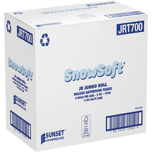 Snowsoft Deluxe Bathroom Tissue, Jumbo Roll, 2 Ply, White - Sunset Converting Corporation JRT700