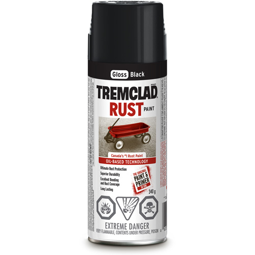 Tremclad&reg; Oil Based Rust Paint, Black, Gloss, Aerosol Can - Rust-Oleum 27026B522