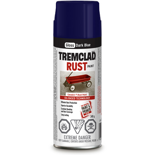 Tremclad&reg; Oil Based Rust Paint, Dark Blue, Gloss, Aerosol Can - Rust-Oleum 27067B522
