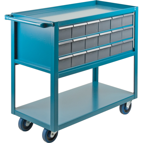 Drawer Shelf Cart, 1200 lbs. Capacity, Steel, 18" x W, 35" x H, 36" D, Rubber Wheels, All-Welded, 18 Drawers - KLETON 