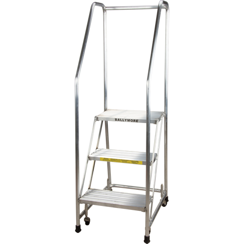 Rolling Ladders, 3 Steps, 24" Step Width, 28-1/2" Platform Height, Aluminum - Ballymore A3SH30-RIB