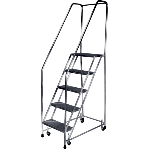 Rolling Ladders, 5 Steps, 24" Step Width, 47-1/2" Platform Height, Aluminum - Ballymore CAL-A5SH30-RIB