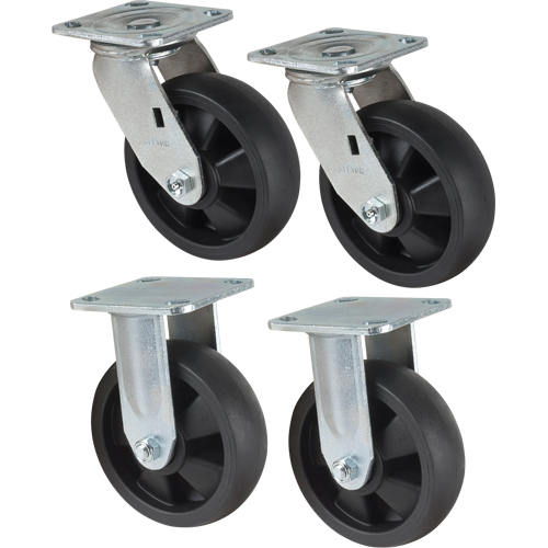 Caster Set, Rigid/Swivel, 6" (152.4 mm), Nylon, 2400 lbs. (1089 kg.) - KLETON 