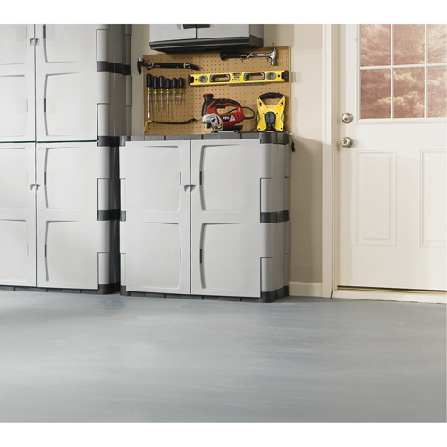 Heavy-Duty Cabinet, Plastic, 37" H x 36" W x 18" D, Mica and Charcoal - Rubbermaid Home FG708500MICHR