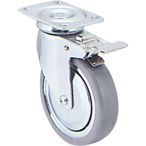 Zinc Plated Caster, Swivel with Brake, 5" (127 mm), Rubber, 240 lbs. (108 kg.) - Can Am Y580T-SGB-TPM