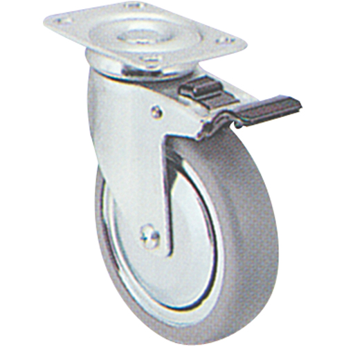 Zinc Plated Caster, Swivel with Brake, 6" (152.4 mm), Rubber, 250 lbs. (113 kg.) - Can Am Y680D-PGB-TP