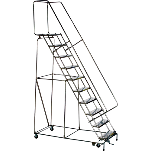 Lockstep Rolling Ladders, 9 Steps, 24" Step Width, 90" Platform Height, Stainless Steel - Ballymore CAL-SS093214P