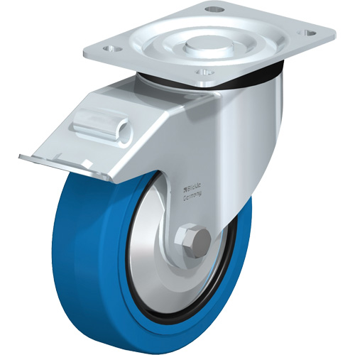 Roulette bleue, Pivotant avec frein, 6" (152,4 mm), Caoutchouc, 770 lb (349 kg) - Blickle L-POEV 160R-FI-SB-FA
