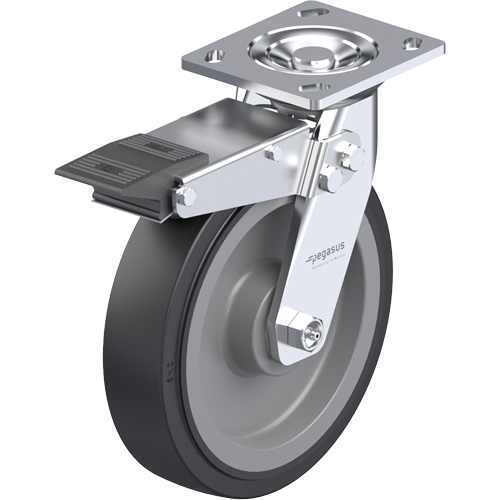 Roulette &agrave; freinage complet, Pivotant avec frein, 6" (152,4 mm), Caoutchouc, 500 lb (227 kg) - Blickle P21S-UP060R-14-TB
