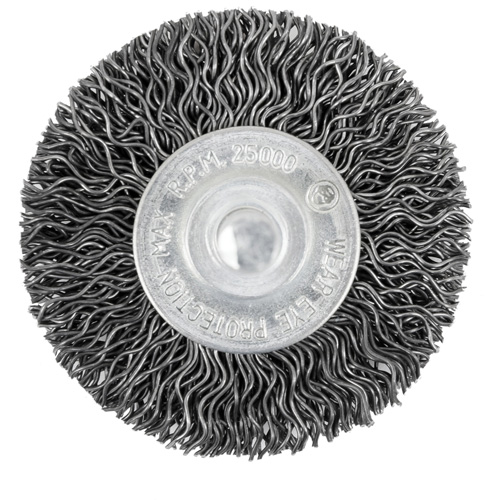 Brosse radiale &agrave; fils cr&ecirc;p&eacute;s mont&eacute; sur mandrin 105-2, 2", Fils ,02" - JET 550906